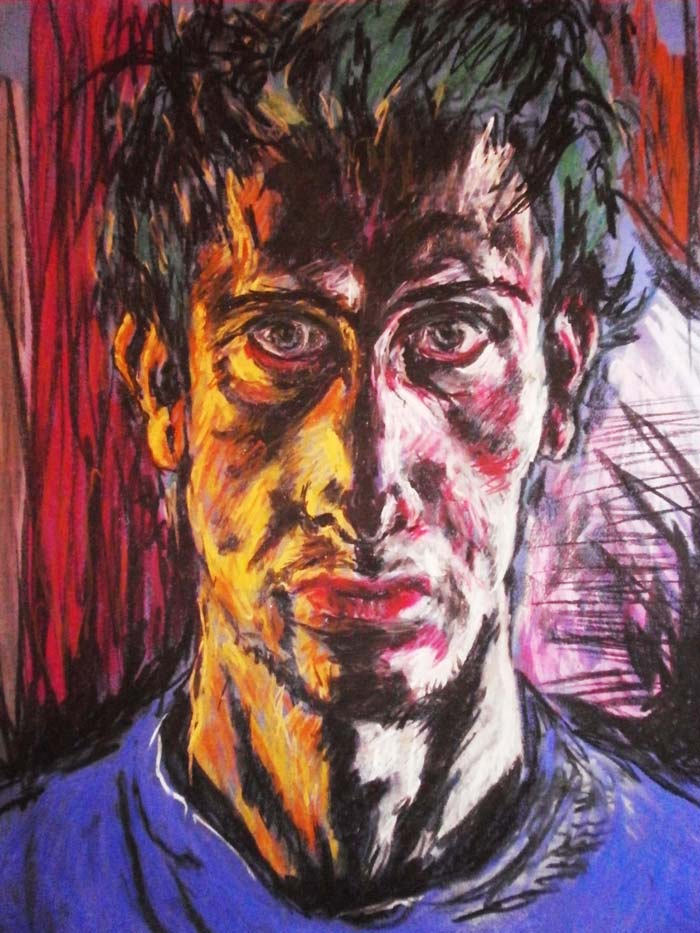 Autoportraits (sélection), 2012-2013, fusain, pastels à l'huile sur papier, formats divers par Charlie Wellecam