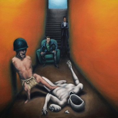 Autoportrait au règlement de compte ou les enclos sauvages, 2014, huile sur toile, 65x100 par Charlie Wellecam