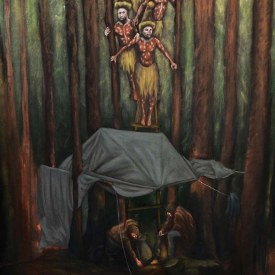 Forêt, 2014, huile sur toile, 170x106 par Charlie Wellecam