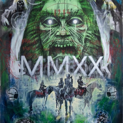 #lesrevêches N°3 : Zeitgeist, techniques mixtes sur rideau occultant, 245x141 cm. 3 ISF par Charlie Wellecam