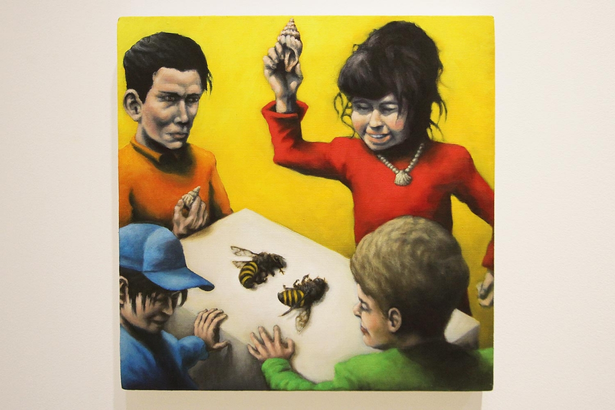 Le jeu ou les enfants réfugiés, 2017, huile sur toile, 34x34 par Charlie Wellecam